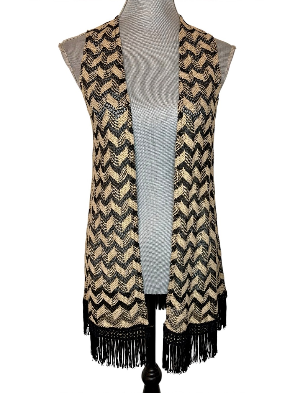 Chico’s Chevron Fringe Vest Duster